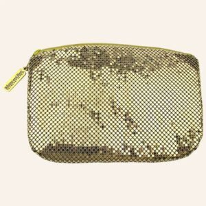 Whiting & Davis Gold Mesh Evening Bag Zippered Clutch Vintage Holiday Party NYE